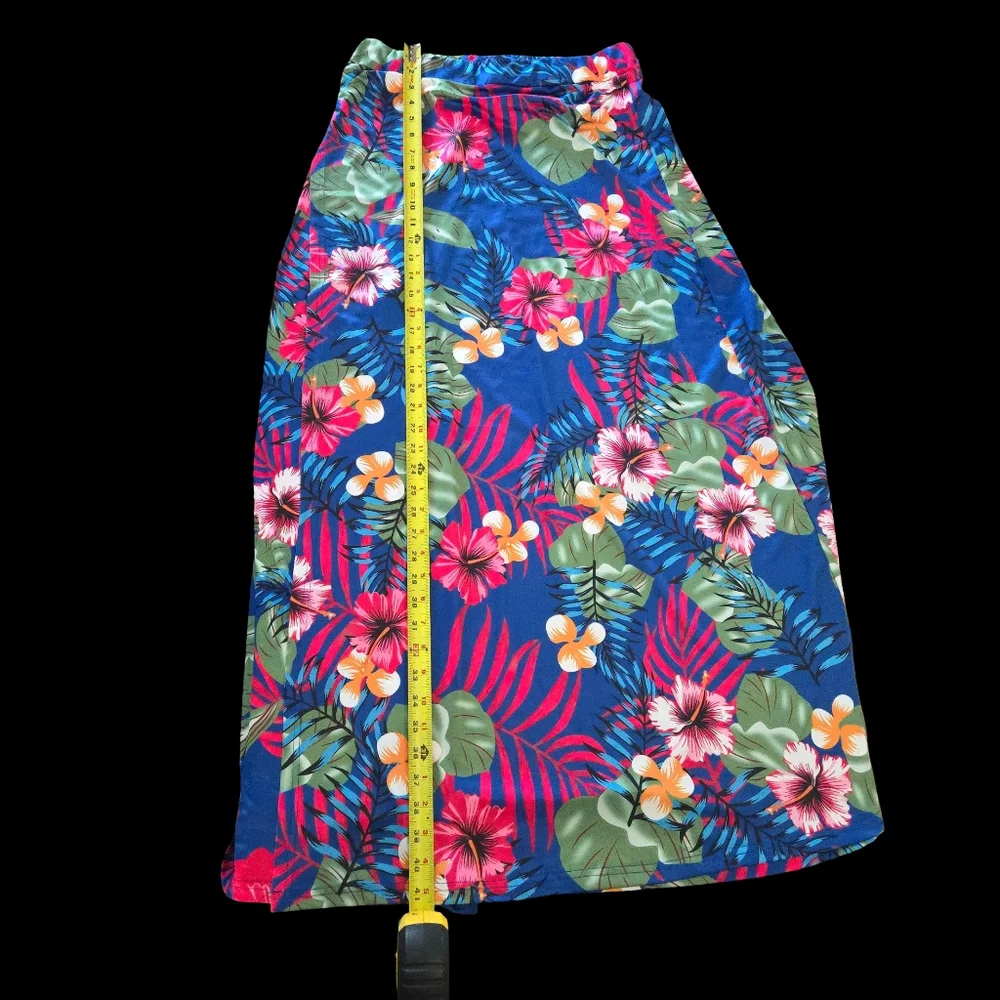 Swim Skirt Foral Blue Maxi Skirt Coverup with Tropical Print XL - Picture 3 of 5